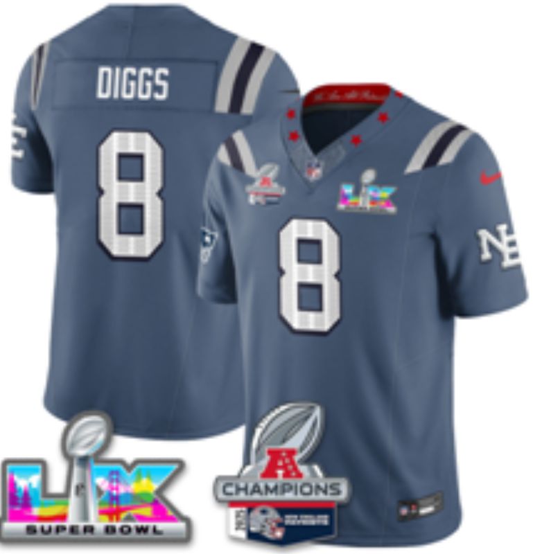 Men 2026 New England Patriots #8 Diggs Blue Super Bowl Nike Limited NFL Jersey style 01->new england patriots->NFL Jersey